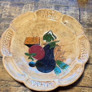 Beautiful Vintage 1976 Hand Made Decorative Pasta Bowl with Vegetable Design